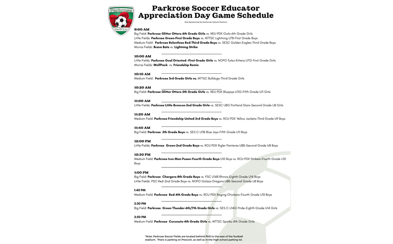 Educator Appreciation Day Game Schedule